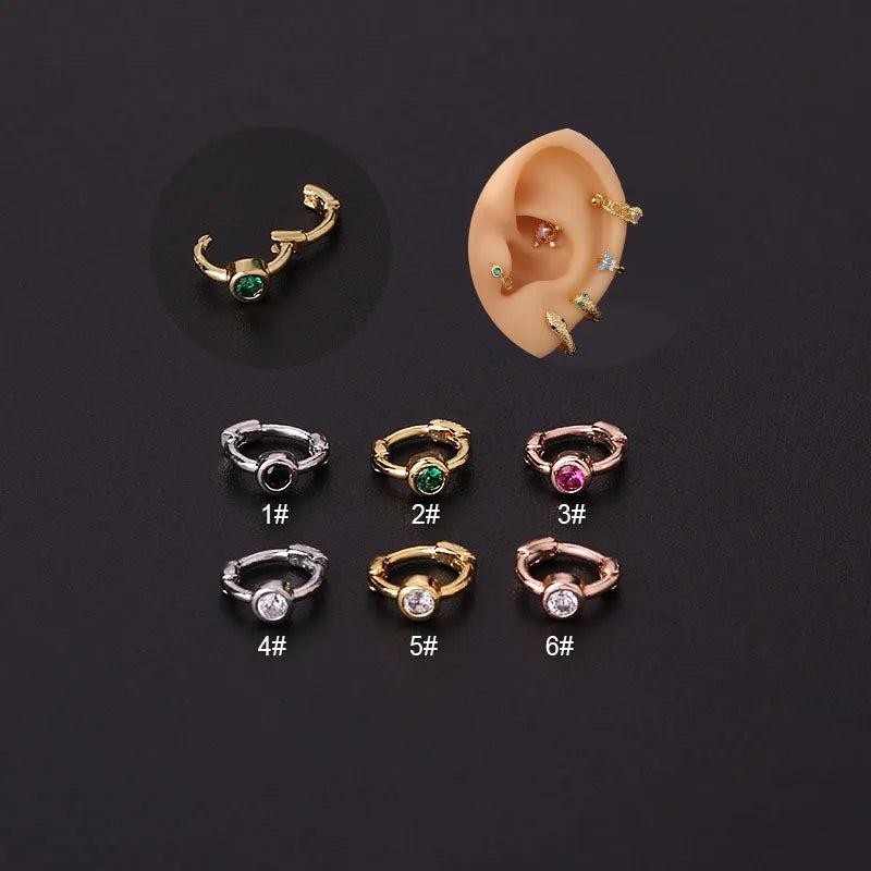 6mm Mini Ear Buckle Hoop Earrings Colorful Zircon Women Teens