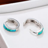 Green Opal Stone Earrings Classic Silver Hoop Dainty Bridal Wedding
