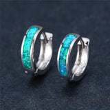 Green Opal Stone Earrings Classic Silver Hoop Dainty Bridal Wedding