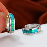 Green Opal Stone Earrings Classic Silver Hoop Dainty Bridal Wedding