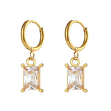 Zircon Stone Charm Huggie Hoop Earrings Stainless Steel Colorful