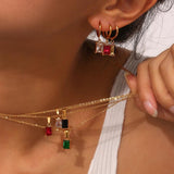 Zircon Stone Charm Huggie Hoop Earrings Stainless Steel Colorful