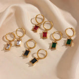 Zircon Stone Charm Huggie Hoop Earrings Stainless Steel Colorful