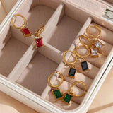 Zircon Stone Charm Huggie Hoop Earrings Stainless Steel Colorful