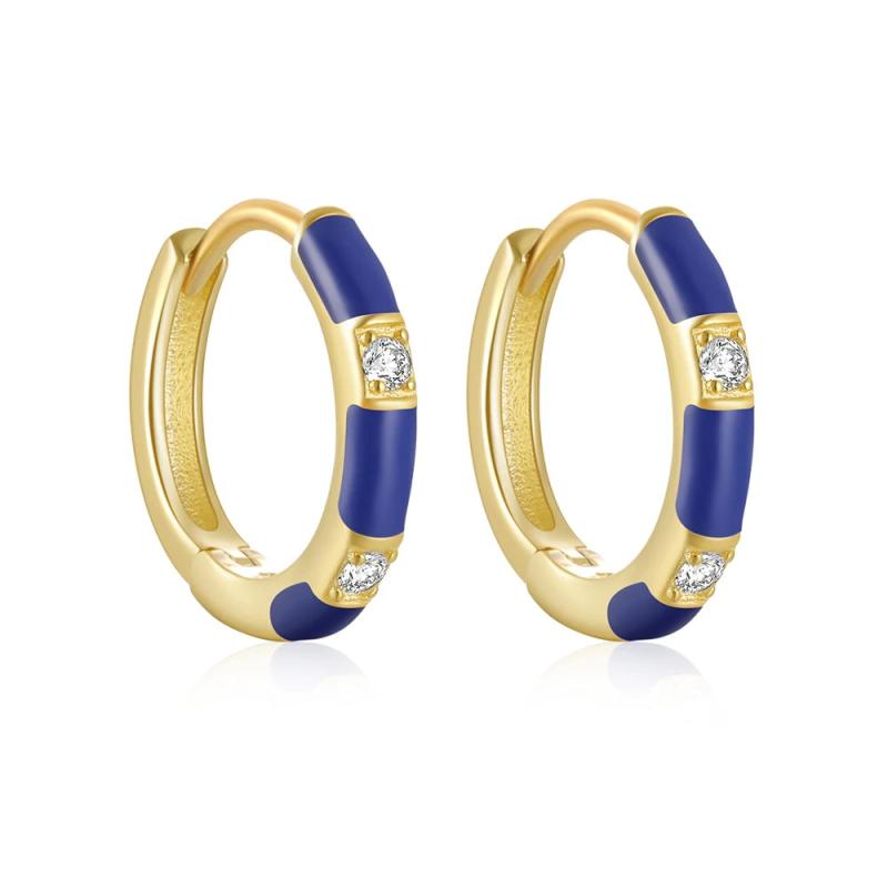 Enamel Zircon Splicing Hoop Earring 925 Sterling Silver Circle Earring