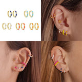 Enamel Zircon Splicing Hoop Earring 925 Sterling Silver Circle Earring
