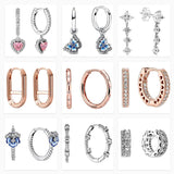 S925 Silver Rose Diamond Hoop Drop Round Earrings