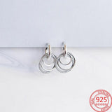 S925 Silver Rose Diamond Hoop Drop Round Earrings