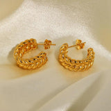 Double Layer C Shape Earrings 18k Plated Stainless Steel