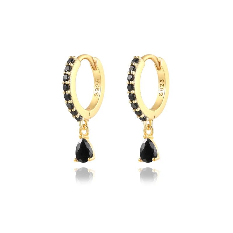 925 Silver Water Drop Zircon Hoop Earrings Colorful Wedding Jewelry
