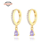 925 Silver Water Drop Zircon Hoop Earrings Colorful Wedding Jewelry