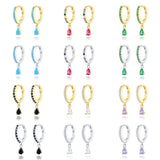 925 Silver Water Drop Zircon Hoop Earrings Colorful Wedding Jewelry
