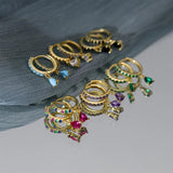 925 Silver Water Drop Zircon Hoop Earrings Colorful Wedding Jewelry