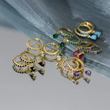 925 Silver Water Drop Zircon Hoop Earrings Colorful Wedding Jewelry