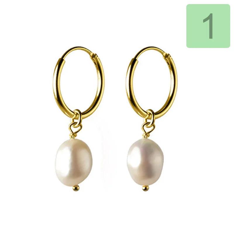 Davis 925 Silver Baroque Pearl Hoop Earrings Wedding Jewelry