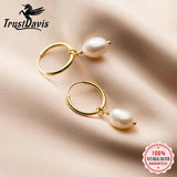 Davis 925 Silver Baroque Pearl Hoop Earrings Wedding Jewelry