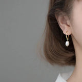 Davis 925 Silver Baroque Pearl Hoop Earrings Wedding Jewelry