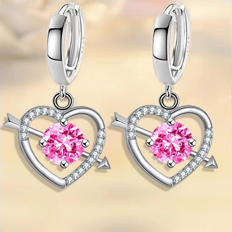 Silver Cat Hoop Earrings Pink Animal Earrings