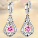 Silver Cat Hoop Earrings Pink Animal Earrings