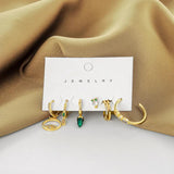 6 Pcs Lucky Green Zircon Earrings Set For Women