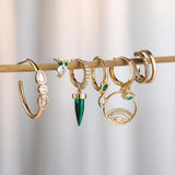 6 Pcs Lucky Green Zircon Earrings Set For Women