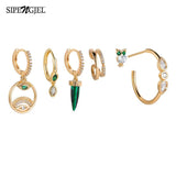 6 Pcs Lucky Green Zircon Earrings Set For Women