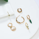 6 Pcs Lucky Green Zircon Earrings Set For Women