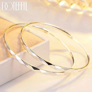 925 Silver 35/50mm Round Hoop Earrings Women Wedding Jewelry