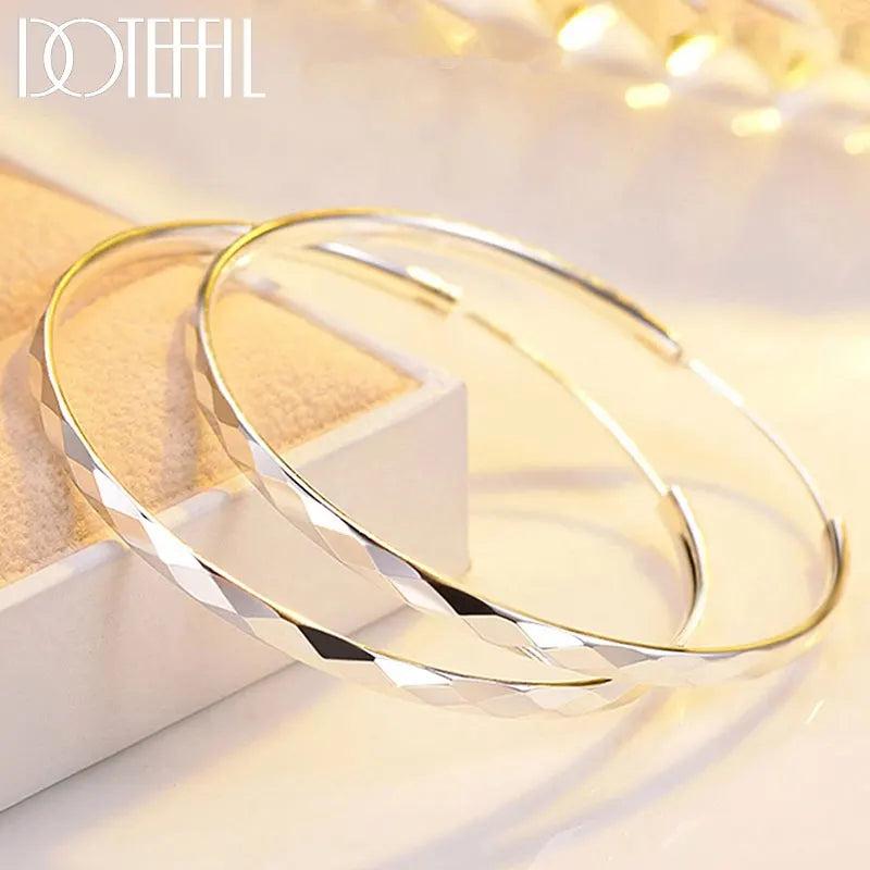925 Silver 35/50mm Round Hoop Earrings Women Wedding Jewelry