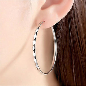 925 Silver 35/50mm Round Hoop Earrings Women Wedding Jewelry