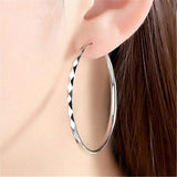 925 Silver 35/50mm Round Hoop Earrings Women Wedding Jewelry