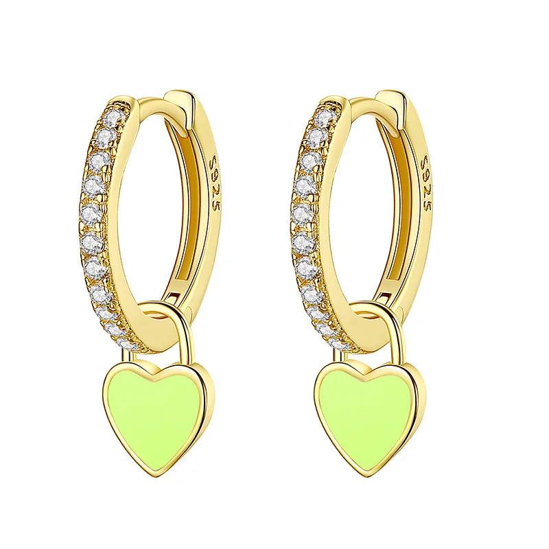Trustdavis Glaze Heart Dangle Hoop Earrings 925 Silver CZ Jewelry