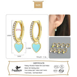 Trustdavis Glaze Heart Dangle Hoop Earrings 925 Silver CZ Jewelry