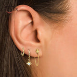 925 Silver Cartilage Drop Huggie Earrings Star Zircon Circle Earings