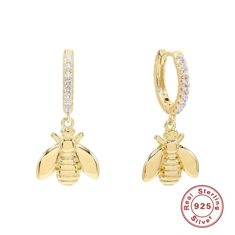 925 Silver Bee Hoop Earrings with Zircon Diamond