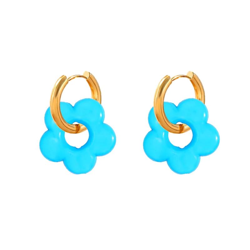 Colorful Acrylic Resin Flower Hoop Earrings Stainless Steel Circle Earring