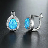 Rose Silver Opal Hoop Earrings for Women
