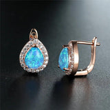 Rose Silver Opal Hoop Earrings for Women