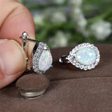 Rose Silver Opal Hoop Earrings for Women