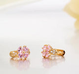 Yellow Heart Pink CZ Clover Hoop Earrings