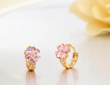 Yellow Heart Pink CZ Clover Hoop Earrings