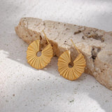 Sunflower Texture Grain Circle Stud Earrings Plated Waterproof Tarnish Jewelry