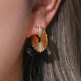Sunflower Texture Grain Circle Stud Earrings Plated Waterproof Tarnish Jewelry