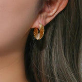 Sunflower Texture Grain Circle Stud Earrings Plated Waterproof Tarnish Jewelry