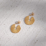 Sunflower Texture Grain Circle Stud Earrings Plated Waterproof Tarnish Jewelry