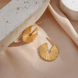 Sunflower Texture Grain Circle Stud Earrings Plated Waterproof Tarnish Jewelry