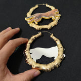 Leopard Print Bamboo Hoop Earrings Retro Vintage