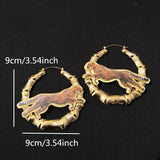 Leopard Print Bamboo Hoop Earrings Retro Vintage