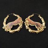 Leopard Print Bamboo Hoop Earrings Retro Vintage