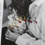 Trustdavis Square CZ Hanging Hoop Earrings For Women